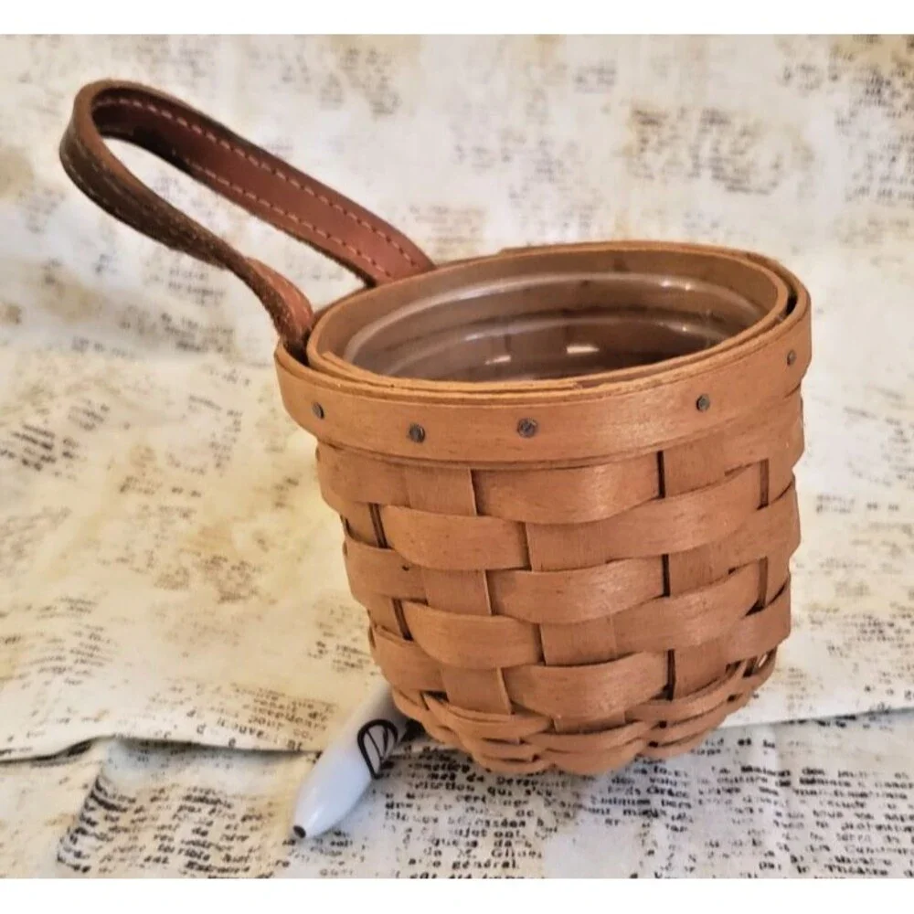 Cottagecore Small Hanging Longaberger Basket with Leather Handle - Signed 2003